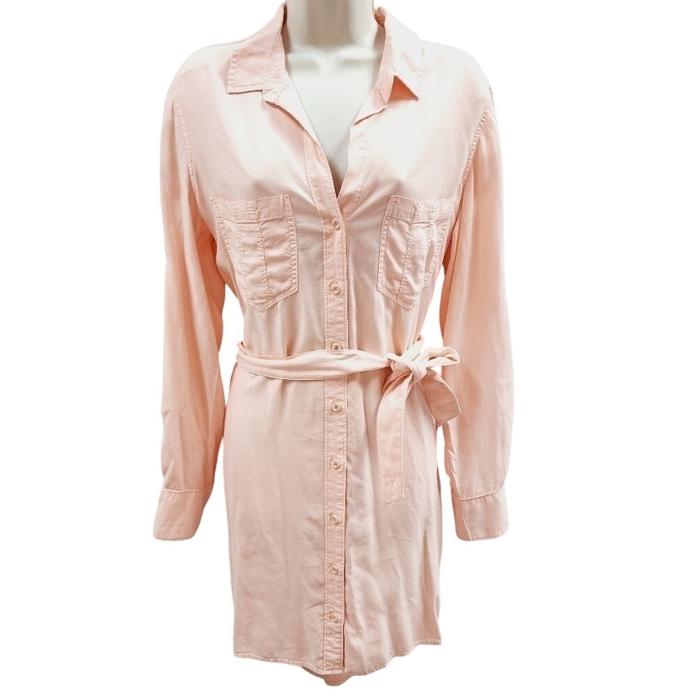 Anthropologie Cloth & Stone Peach Tencel Button Down Shirt Dress Size M